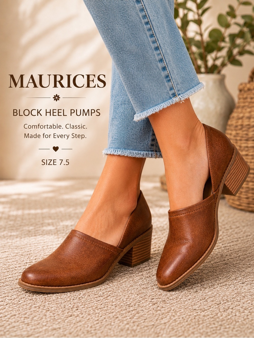 Maurices Brown Cutout Block Heel Pumps Comfort Work Shoes Size 7.5